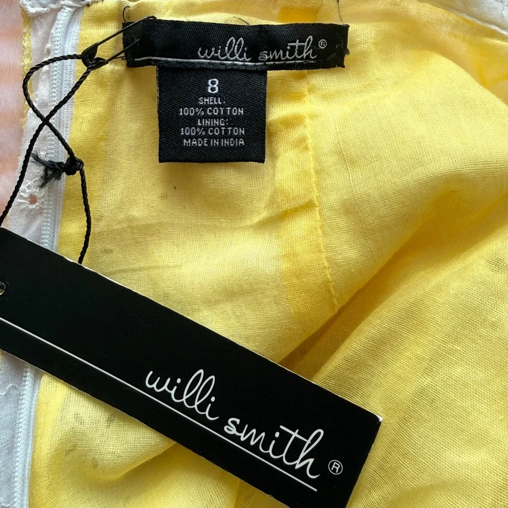 Willi Smith‎ Women's Yellow/White Eyelet Embroidery Midi Skirt Size 8 NWT